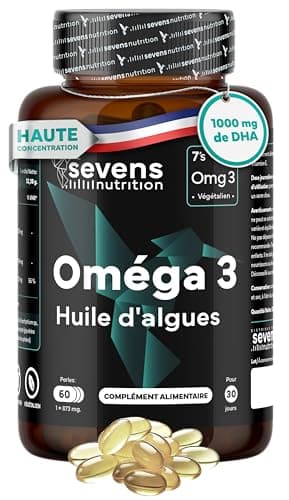 Omega 3 Vegan Huile d'Algue Omegatex® - 1000 mg DHA + Vitamine E - Haute Concentration - Omega-3 pour cerveau, vision et cœur - 60 Capsules Molles - 100% Végétalien - Sans gluten, lactose ni OGM