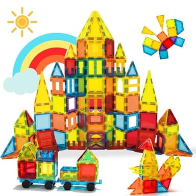 W Wise Block Blocs de Construction Magnétiques 131 PCS avec 2 Voitures, Jouets magnétiques pour Enfants Les Tout-Petits, Jouets pour 3 4 5 6 7 8 Ans garçon Fille, Multicolore.