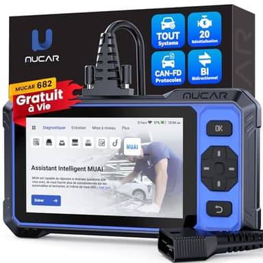 MUCAR 682 Diagnostic Intelligent par IA Valise Diagnostic Auto, Diagnostic Complet du Système, Tests Actifs Bidirectionnels, 20 Réinitialisations, Guide V.A.G, FCA AutoAuth, CANFD&DOIP, Gratuit à Vie