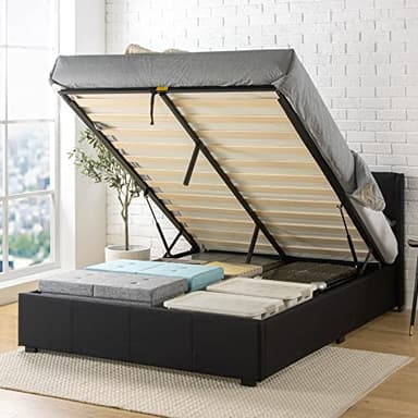 Zinus Maddon Lit Coffre 140x190 cm - Hauteur 31 cm - Système de Levage Hydraulique - Tête & Cadre de Lit Double en Bois tapissier - Noir