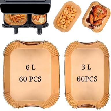 Papier Cuisson Air Fryer pour Philips Airfryer Série 3000, Papier Cuisson pour Philips Dual Basket Airfryer 9 Litres NA350/00, Accessoires Air Fryer, Moule Air Fryer, Plat Air Fryer (60pcs+60pcs)