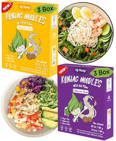 Elf-Family Premium Konjac Pates de Thaïlande Vegan Sans Gluten/Prêt à l'Emploi/Sans Rinçage 240g x6 Box(12 Pack), Shirataki de Konjac Nouille/Keto/Faible en Calories/Sans Sucre -Spaghetti & Fettuccine