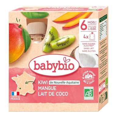 Babybio gourde kiwi mangue lait de coco lot de 4x90g