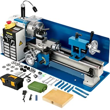 VEVOR Tour à Métaux de Haute Précision 180x350 mm Mini Tour à Bois de Vitesse Variable 50-2500PRM, 550 W Tour Électronique Professionnel avec Lampe de Travail, Tour Réglable pour Traitement Métaux