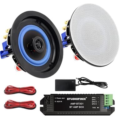 STUDIOFINIX 1 paire de haut-parleurs de plafond Bluetooth encastrés à 2 voies - Idéal pour intérieur et extérieur - Pour salle de bain, cuisine, chambre, porche couvert