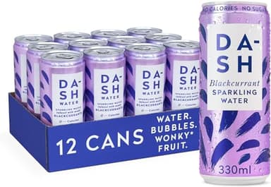 DASH Water Cassis – 12x Eaux pétillantes aromatisées au cassis. SANS Sucre, SANS Édulcorant, SANS calories – Infusées avec des Fruits rejetés (12x330ml)