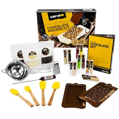 DIBYS Kit DIY Chocolat à faire soi-même | Coffret de Chocolat avec ingrédients naturels et 12 garnitures | Idée cadeau pour enfants & adultes | Idéal pour les anniversaires & Noël | Kit cuisine