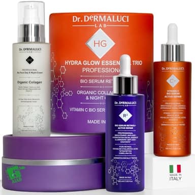 Coffret Cadeau Routine Complete BIO | Anti-Age, Renouvelle, Hydrate, Illumine | Avec Retinol, Collagene & Vitamine C | 2 Serums & Creme (3x100ML) | Peaux Seches/Matures/Sensibles | AIAB, Made in Italy