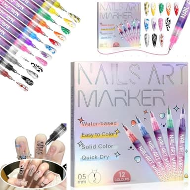 12 Colors Nail Art Pens Set, 12PCS Nail Doodle Pen for DIY Nail Art, Nail Polish Pens, Quick Dry Acrylic Nail Art Painting Pen , Nail Point Graffiti Dotting Pen for Nail Design Manicure Tools (1 Set)