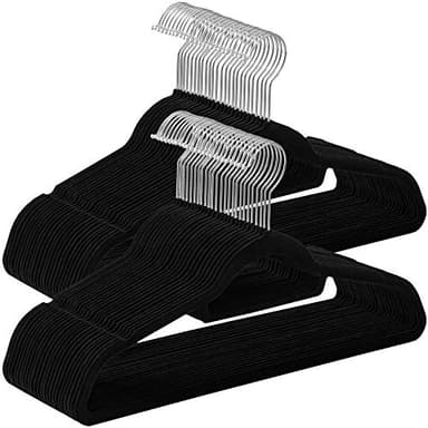 SONGMICS Cintres en velours, lot de 50, ABC plus flocage, Noir, 50 pièces