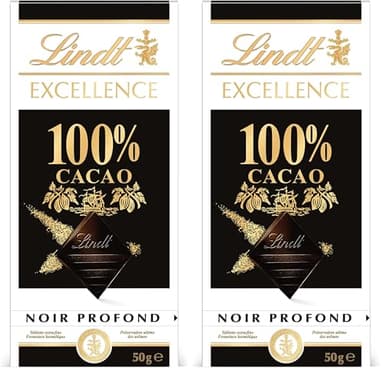 Lindt - Tablette EXCELLENCE Noir 100% Cacao - Chocolat Noir, 50g (Lot de 2)
