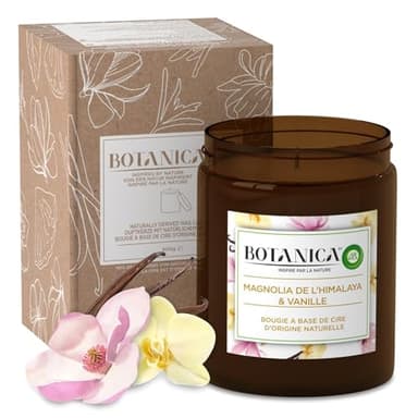 Air Wick Botanica Grande Bougie Parfumée Cire d'origine Naturelle Magnolia de l'Himalaya et Vanille, Jusqu'à 90 Heures,Transparent