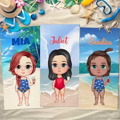 Uniqueta Serviette de plage personnalisée avec nom, serviette de bain de voyage personnalisée pour Besties, cadeau pour les meilleurs amis. 60 x 120 cm/75 x 150 cm/90 x 180 cm (fille)