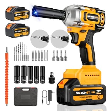 Haute Performance 650 N·m (480 lb·ft) Clé à Chocs Sans Fil Brushless, Avec Batterie 8000 mAh, 1/2" Boulonneuse à Choc Avec 5 Douilles,21V Visseuse a Choc