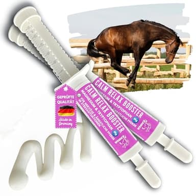 Magnésium Cheval 2 * 30ml Pâte calmante pour Chevaux Calm Relax Booster I Anti-Stress calmant nerveux L-tryptophane I en Cas d'anxiété Transport I Pâte de magnésium sérénité Cheval nerveux Haute Dose