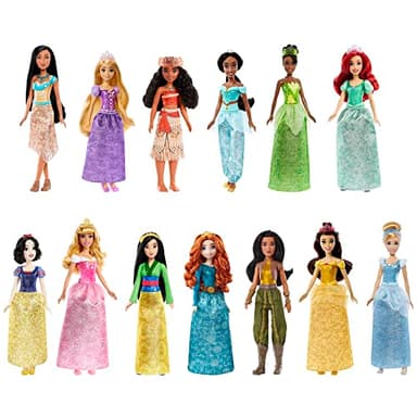Mattel Princesses Disney Coffret Princesses Étincelantes avec 13 poupées avec habillage scintillant et accessoires, à collectionner, Jouet Enfant, Dès 3 ans, HPG74