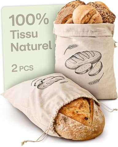 Praknu Lot de 2 Sac a Pain Réutilisables – Garde le Pain Frais – Sac Pain pour Conservation – Sans Plastique – Tissu Épais – 30x40 cm – Pour Boulangerie & Maison