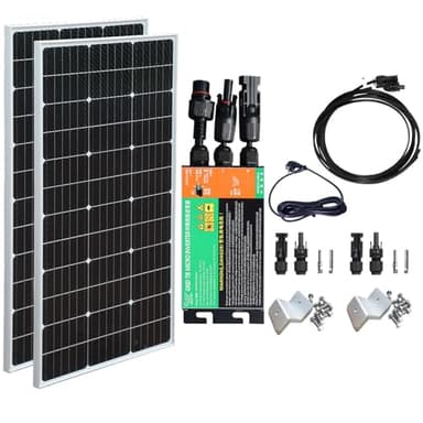 200W Panneau Solaire avec 300W Onduleur, Kit Solaire Autonome Complet 220V, Plug and Play