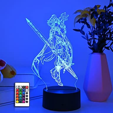Lampe Anime Genshin Impact Jeu Figure Zhongli 3D Led Veilleuses Anniversaire Salle De Jeux Lampe De Table Colorée Décoration-Contrôle Tactile
