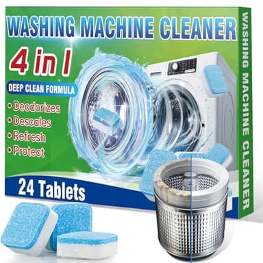 Lot de 24 tablettes de nettoyage pour machine à laver HE à chargement frontal et à chargement par le haut, nettoyant pour machine à laver en profondeur, élimine les odeurs et la crasse à l'intérieur