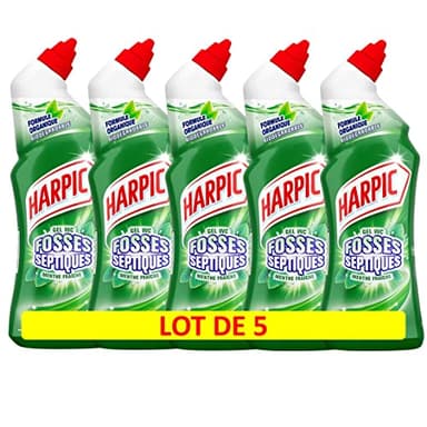HARPIC Lot de 5 Gels WC Fosses Septiques Menthe - 750 ml