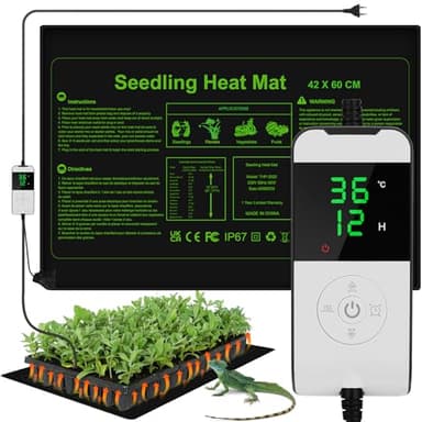 WADEO Tapis Chauffant pour Plantes 60 X 42cm, 55W Tapis Chauffant pour Semis avec Thermostat 5°C à 45°C et Fonction de Minutage 0-12H, Propagateur Chauffant pour Reptile