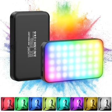 LUXCEO RGB Lampe vidéo LED,Mini Lampe de Caméra Portable CRI 95+,lumière vidéo Dimmable 3000K/6000K, Rechargeable 3000mAh pour vlogging, Photographie, vidéoconférence,Youtube
