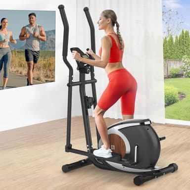 Vélo Elliptique avec Soutenir l'APP Bluetooth Fitness, 16 Niveaux de Résistance Réglables, Écran LCD, Porte-Bouteille, Appareil Elliptique Ultra-Silencieux pour La Maison Capacité Max 120KG