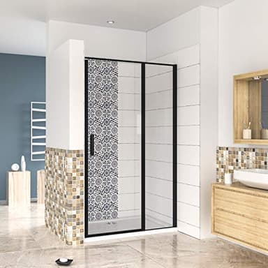 AICA porte de douche pivotante 140x185cm NOIR MAT en verre anticalcaire installation en niche