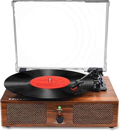 Udreamer Platine Vinyle, Tourne-Disque avec Haut-parleurs intégrés et entraînement par Courroie Bluetooth, phonographe Vintage avec 3 Vitesses Marron