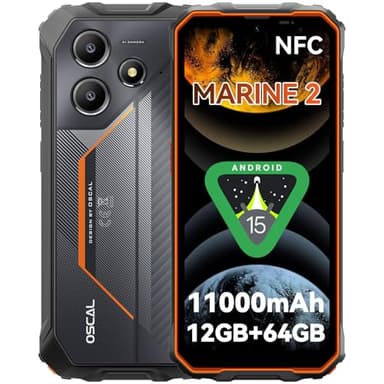 OSCAL Marine 2 Telephone Incassable 2025 Android 15, 11000mAh Telephone Portable Incassable, IP69K, 12GB+64GB/2To, 6,56" HD+ 90Hz, 16MP+8MP, 4G Dual SIM/Gemini AI 2.0/NFC/5G WiFi/GPS/2Ans Garantie