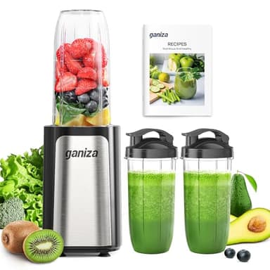 Ganiza Mixeur 900W, Mini Blender pour Smoothies, avec 3 Gourdes Portables (2×500ml+1×700ml), Lame à 4 Couteaux en Acier Inoxydable, Sans BPA, Blender Électrique pour Shakes, Smoothies