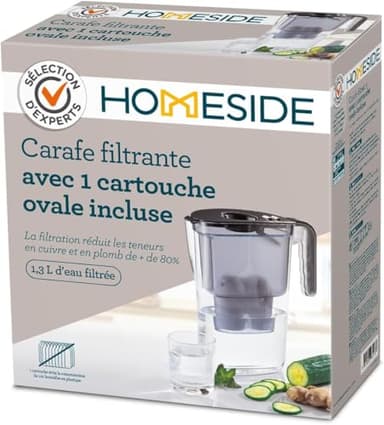 BWT Filtre à eau Homeside Noir 1,3 L | Filtration Calcaire, Chlore, Plomb et Cuivre