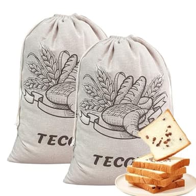 Satiskid Lot de 2 sacs à pain en lin pour pain fait maison, 30 x 40 cm, grand sac à pain avec cordon de serrage, réutilisable, portable, sac de rangement pour aliments, légumes, fruits, baguettes