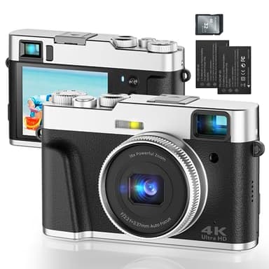 Appareil Photo Numérique 4K 48MP avec Viseur Optique, Appareil Photo Compact Autofocus Zoom 16X avec Carte SD de 32 Go et 2 Batteries Facile à Utiliser pour Débutant, Voyageurs, Adolescents-Noir