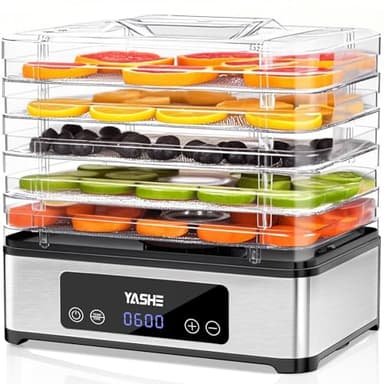 YASHE Déshydrateur Alimentaire, Séchoir à Aliments en Inox à 5 Plateaux, 400W, Minuterie et Température Réglables pour Viande Séchée, Herbes, Fruits et Friandises pour Chiens