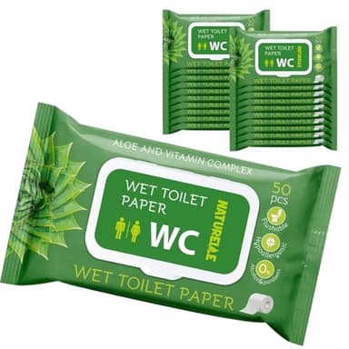 NATURELLE Papier Toilette Humide à l'Aloe Vera – Lingettes WC Biodégradables Flushables – Lot 20 x 50 Feuilles (1000 unités) – Hygiène Intime Adulte & Enfant