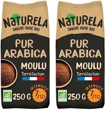 NATURELA - Café Bio Moulu - Café Arabica Bio - Torréfaction Lente - Fabriqué en France - 250 g (Lot de 2)