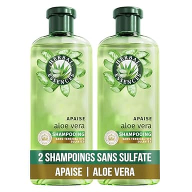 HERBAL ESSENCES - Sans Sulfate - Shampoing Hydratant 2x250ml Aloe Vera - Apaise, Hydrate, Nettoie et Nourrit Les Cheveux Très Secs - Parfum Jasmin, Sans Silicone ni Sulfate - Végan