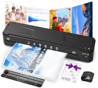 MAXDONE Plastifieuse A3, Plastifieuse, Thermique et à Froid Plastifieuse A3 A4 A5 A6, Pour pochettes de plastification Arrondisseur De Coins, Coupe Papier, 1-2 min Préchauffage Rapide & Pas De Bulles