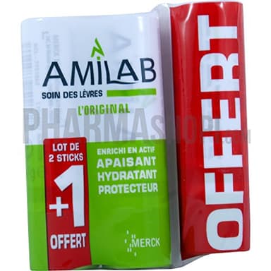 MERCK AMILAB LOT 2 STICKS LEVRES + 1 OFFERT, Hydratant