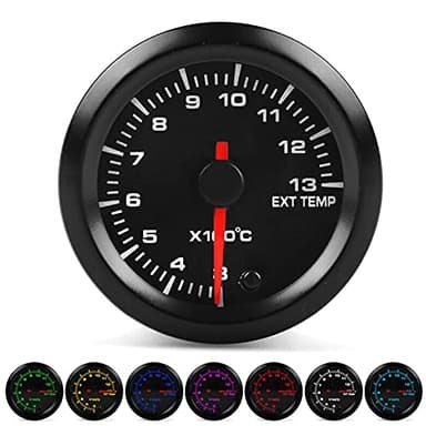 Compteur de température des gaz d'échappement 2 pouces 52 mm pour voitures 12 V, jauge EGT de 300 à 1300 Celsius avec rétroéclairage 7 couleurs, moteur pas à pas et capteur haute