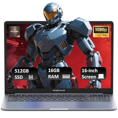 MOMENTPLUS TRA16 PC Portable 16 Pouces, Processeur AMD Ryzen 5 3550H (Jusqu'à 3.4GHz), 16Go RAM DDR4 512Go SSD, Écran FHD 1200P, WiFi 5 BT5.0, Clavier AZERTY FR, pour Bureautique & Études