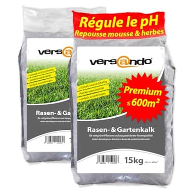 versando 30kg de chaux à gazon & chaux de jardin jusqu'à 600m² : repousse mousse, mauvaises herbes favorise le développement du sol & des racines idéal pour le gazon avec effet longue durée