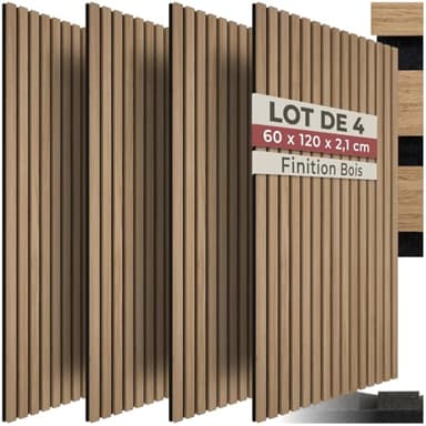 tectake® Lot de 4 panneaux acoustiques muraux et pour plafond, en Bois MDF, 120 x 60 x 2,1 cm par panneau mural decoratif pour isolation phonique Chambre, Bureau, Studio de musique Decoration murale