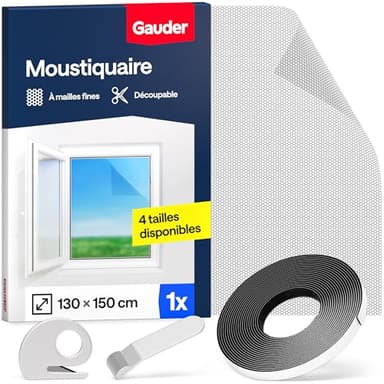 GAUDER Moustiquaire pour Fenêtre - Filet Anti-Insectes avec Bande Auto-Agrippante - Moustiquaire Adhésive pour Fenêtre - Auto-Adhésive et Sans Perçage (130 x 150 cm - Noir)