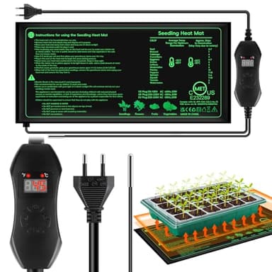 Verdenu Tapis Chauffant pour Semis, 25 * 52 cm Tapis Chauffant avec Contrôleur de Thermostat Numérique, apis Chauffant pour la Germination des Plantes, Démarrage des Bac à Semis, Serre