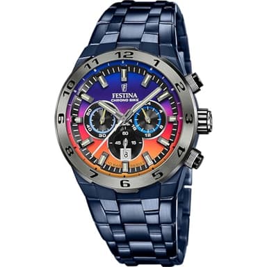 Festina Montre Homme Analogique en Acier Inoxydable 316L Bleu - Mouvement Quartz - Chronographe - Calendrier - Verre Minéral Résistant - Étanche 10 ATM F20709/1 Special Editions