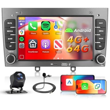 【4+64G】 Hodozzy Carplay Autoradio pour Peugeot 308 408 2007-2015 avec USB USB-C, Autoradio Bluetooth avec Android Auto/GPS/WiFi/32 EQ/FM/RDS/SWC+Caméra de Recul