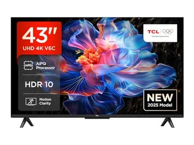 TCL 43V6C TV 43" 4K UHD Smart LED TV, 4K HDR, Google TV avec design sans bords (Dolby Audio, Motion Clarity, compatible avec Google Assistant et Alexa)